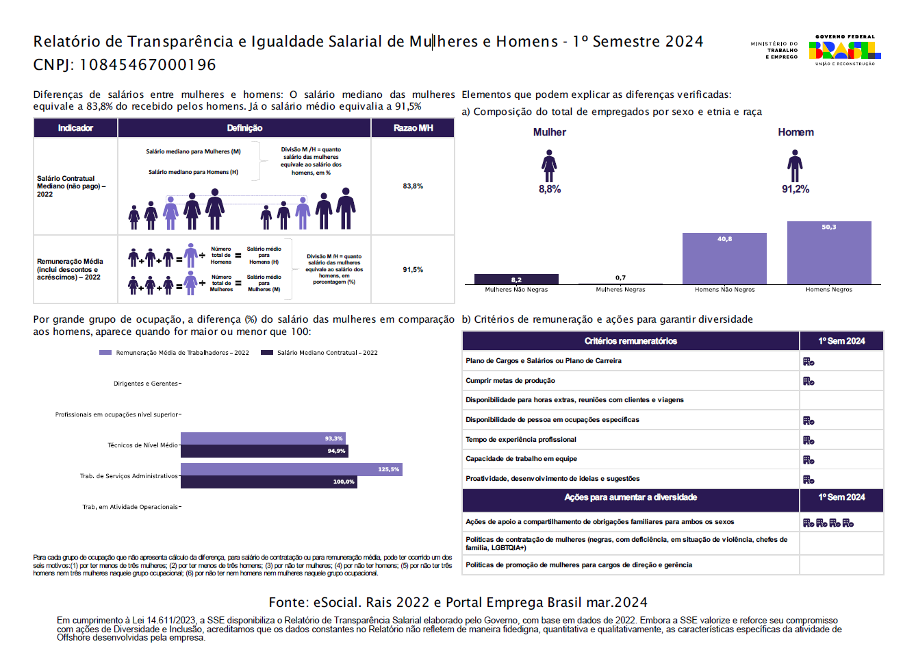 Relatório de transparência e igualdade salarial — 1º semestre 2024